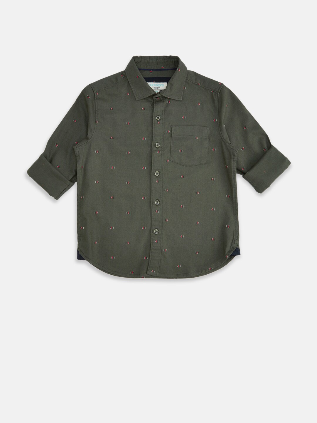 

Pantaloons Junior Boys Olive Green Printed Casual Shirt