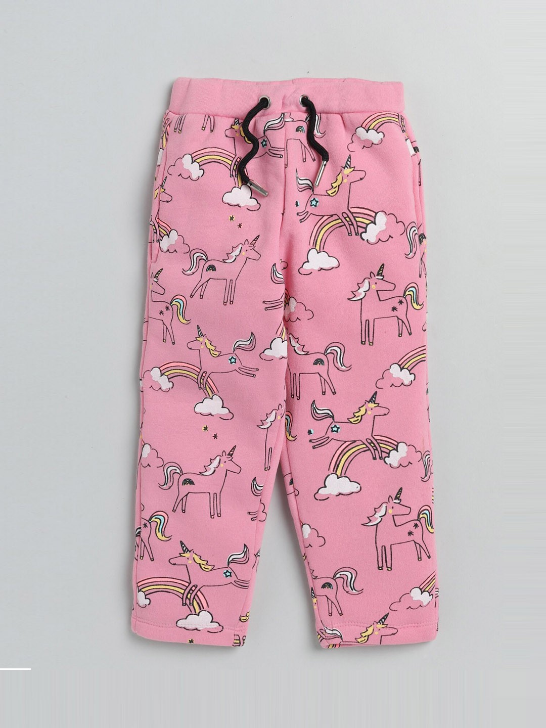 

Lazy Shark Girls Pink & Black Printed Cotton Track Pants