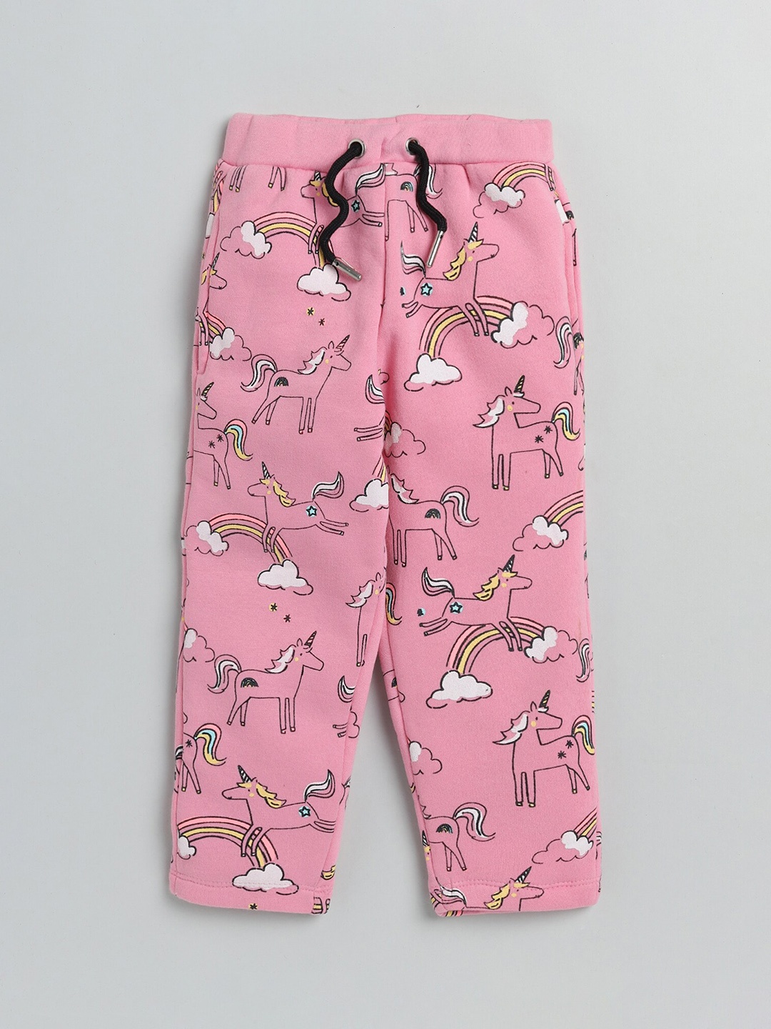 

Lazy Shark Girls Pink & Black Printed Cotton Track Pants