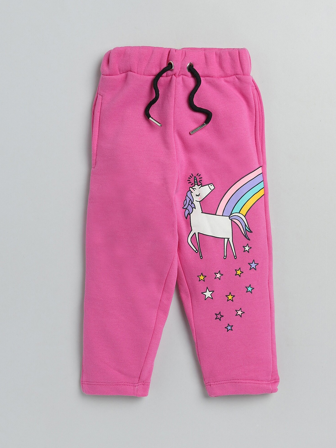

Lazy Shark Girls Pink Solid Cotton Track Pants