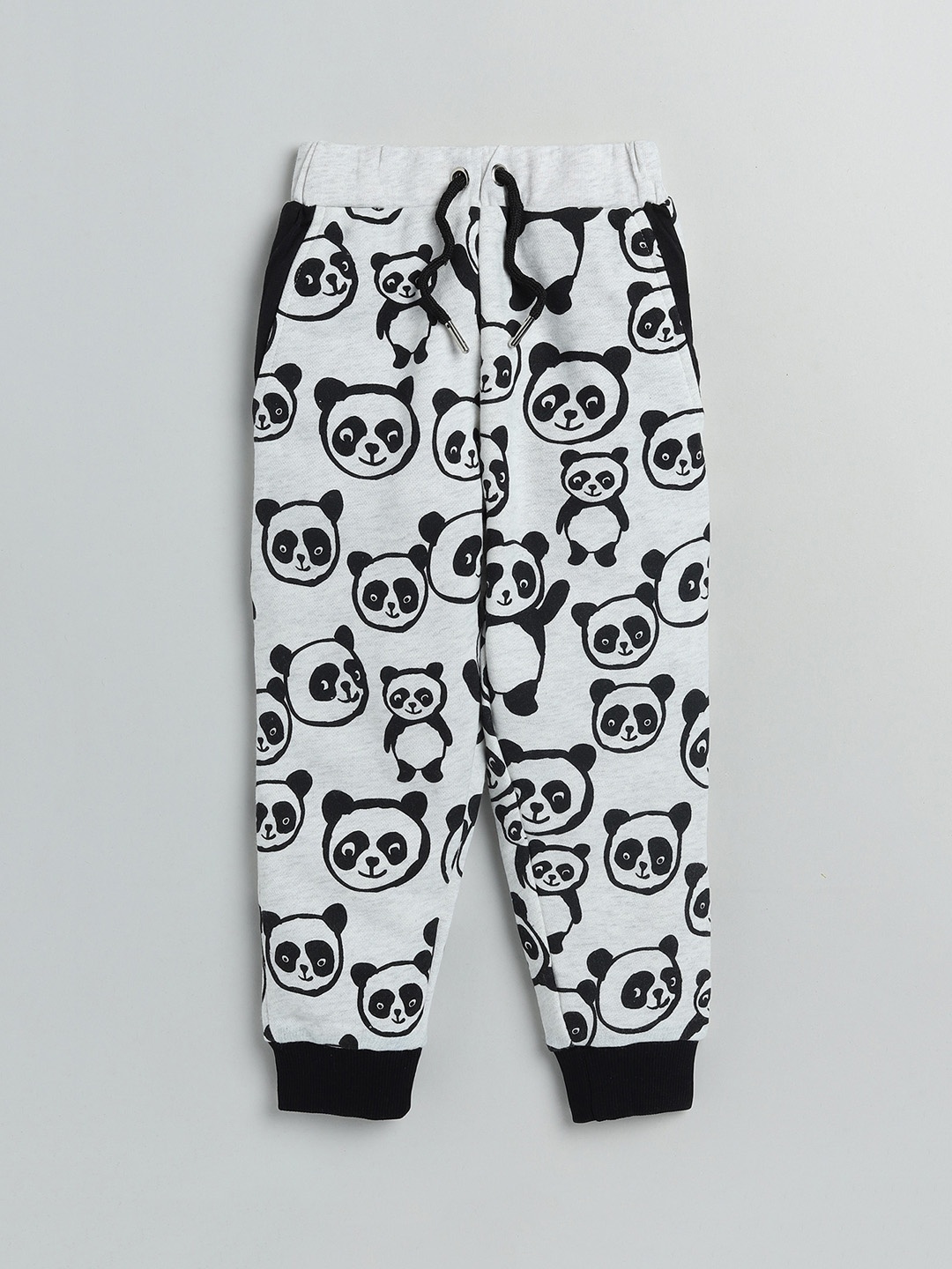 

Lazy Shark Boys Grey & Black Panda Printed Cotton Joggers