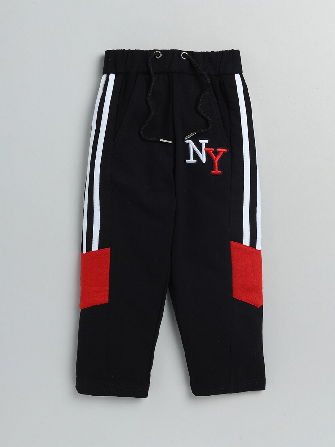 

Lazy Shark Boys Black Striped Cotton Track Pants