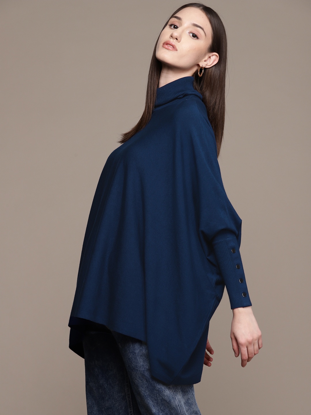 

Macy's Alfani Women Turtle Neck Longline Poncho, Navy blue