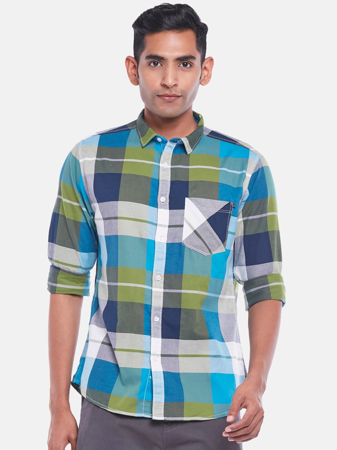 

Urban Ranger by pantaloons Men Blue Slim Fit Checked Casual Shirt