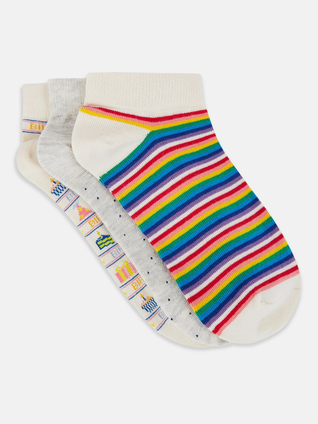 

Honey by Pantaloons Women Pack Of 3 Patterned Ankle-Length Socks, Off white