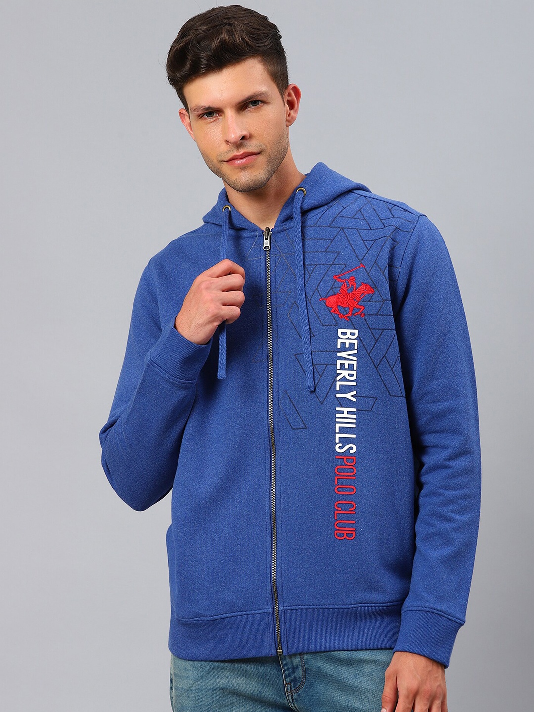 

Beverly Hills Polo Club Men Blue Printed Hooded Sweatshirt