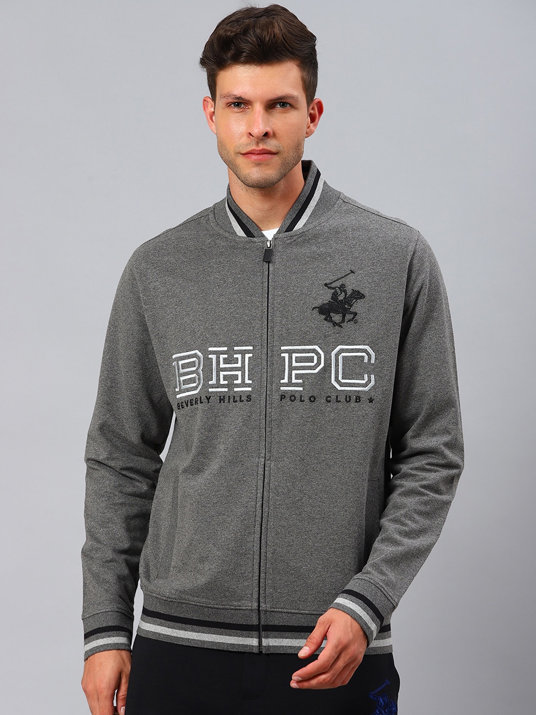 

Beverly Hills Polo Club Men Grey Printed Bomber Jacket