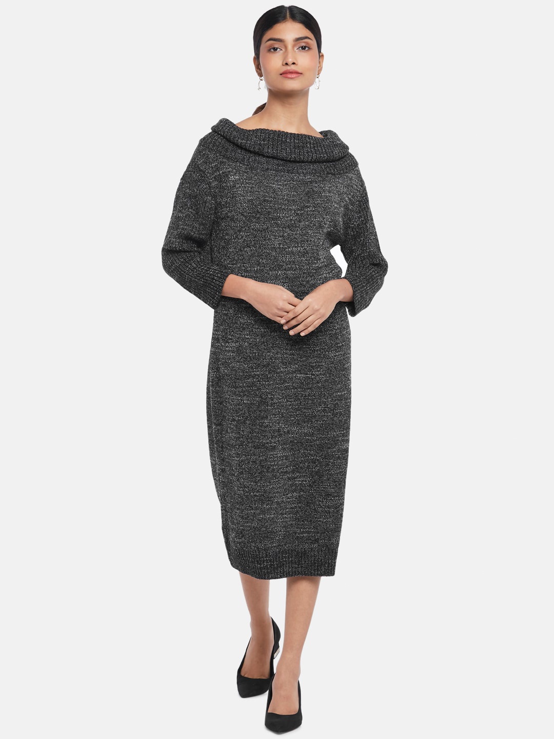 

Annabelle by Pantaloons Off-Shoulder Midi Sweater Sheath Dress, Black