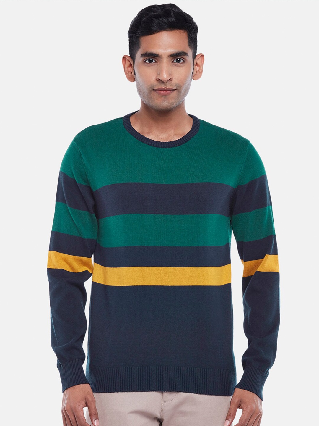 

BYFORD by Pantaloons Men Striped Long Sleeves Pullover, Blue