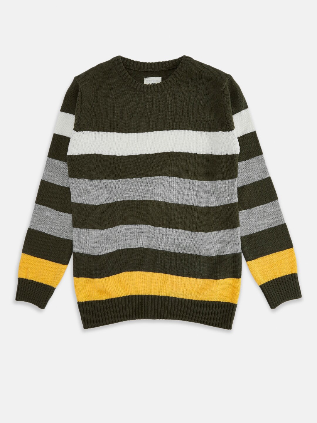 

Pantaloons Junior Boys Olive Green & Yellow Striped Pullover