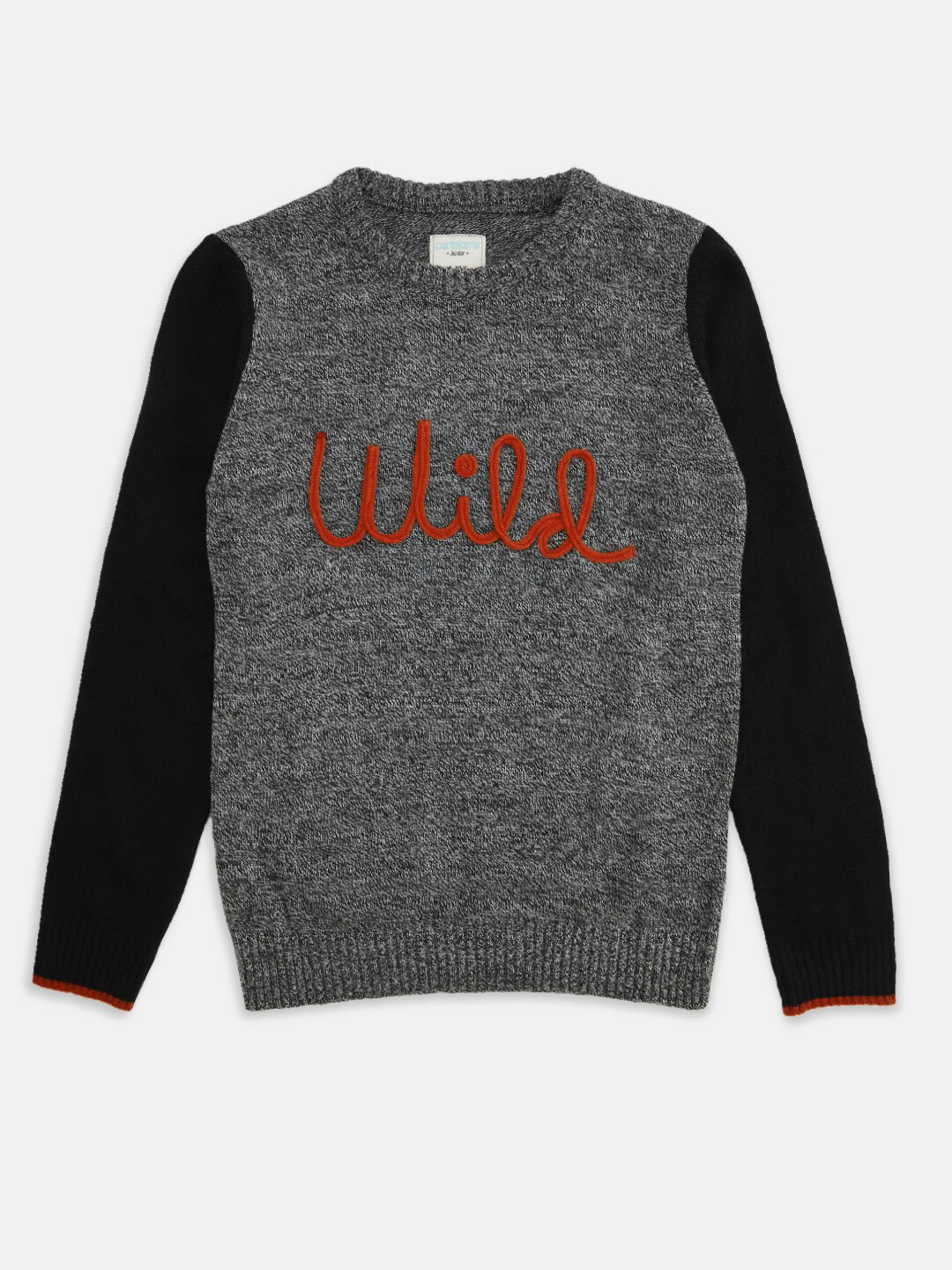 

Pantaloons Junior Boys Grey & Black Typography Sweater