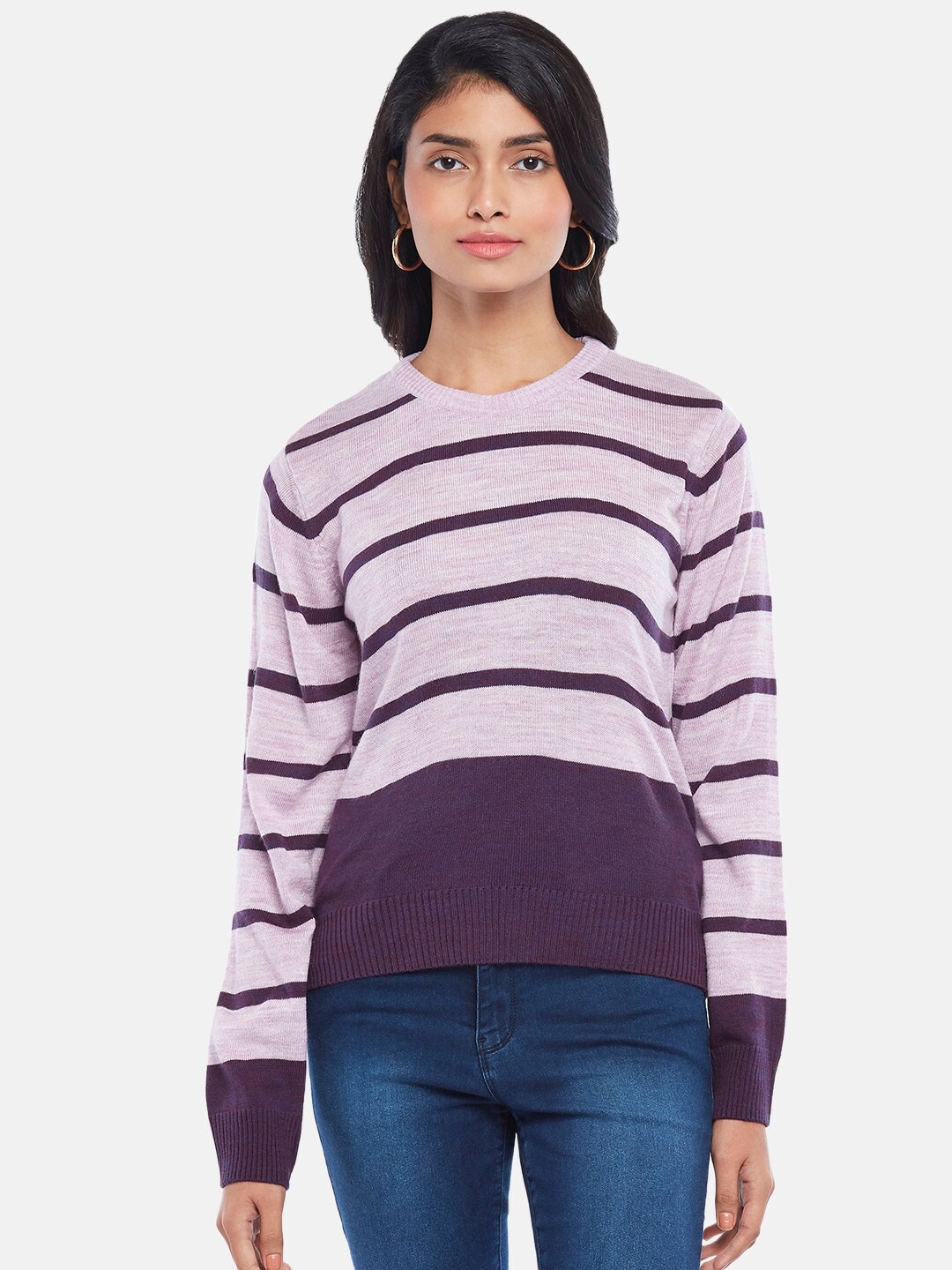 

People Women Purple & Black Striped Pullover