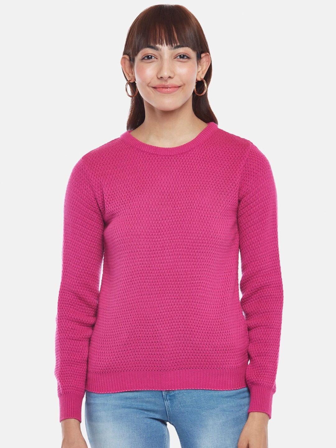 

People Women Pink Round Neck Pullover