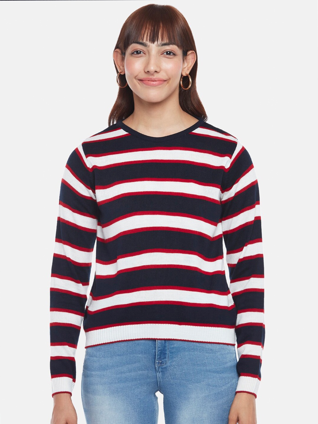 

People Women Blue & White Striped Pullover