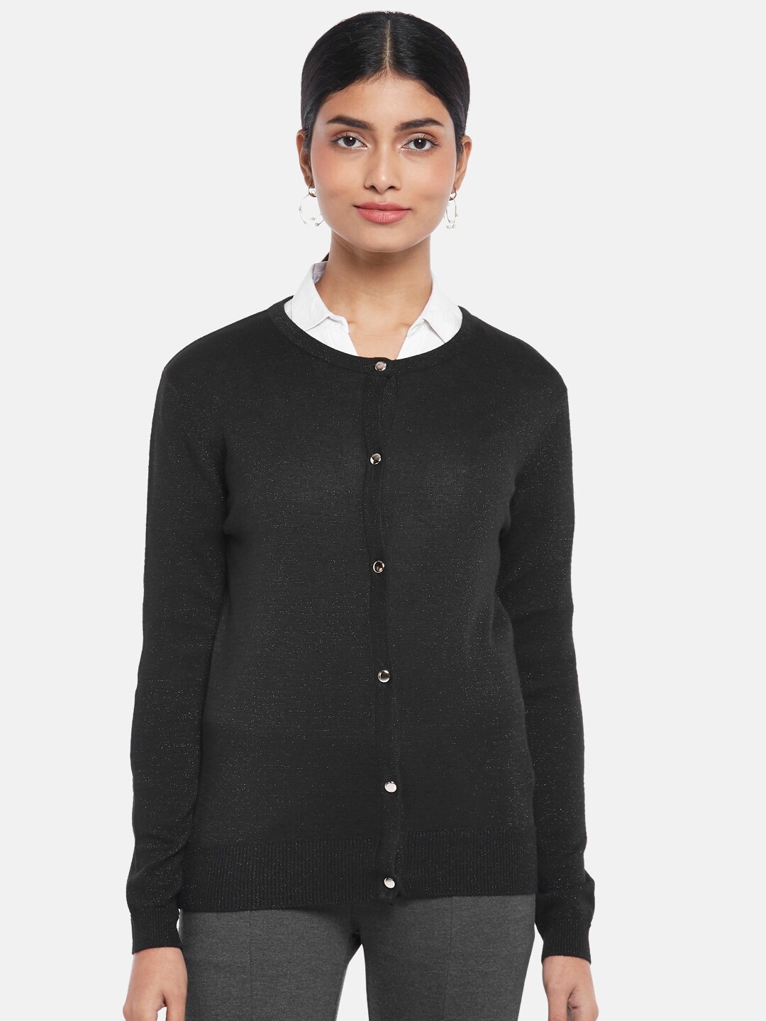 

Annabelle by Pantaloons Women Black Self Design Cardigan