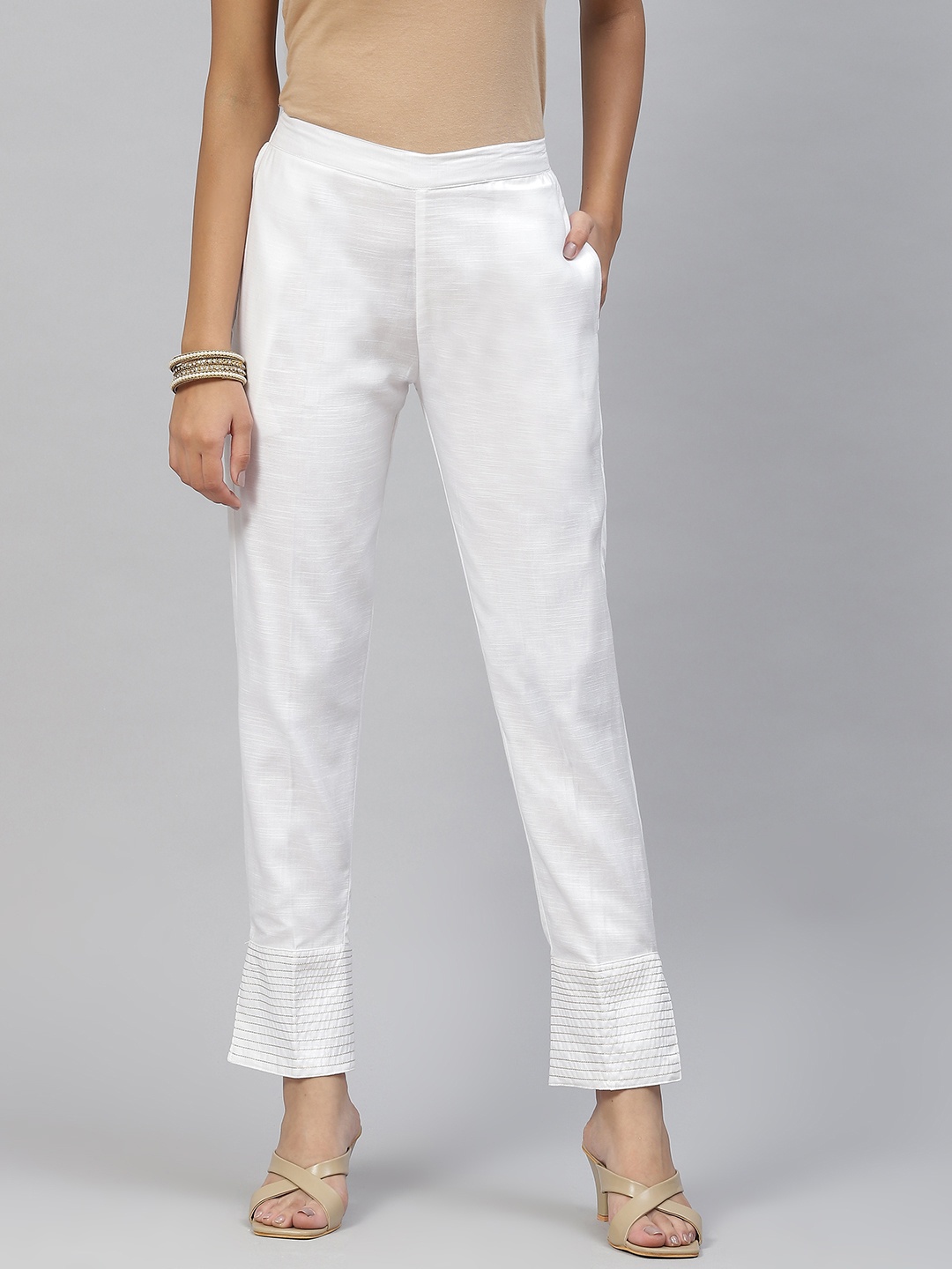 

RIVI Women White Original Easy Wash Linen Trousers