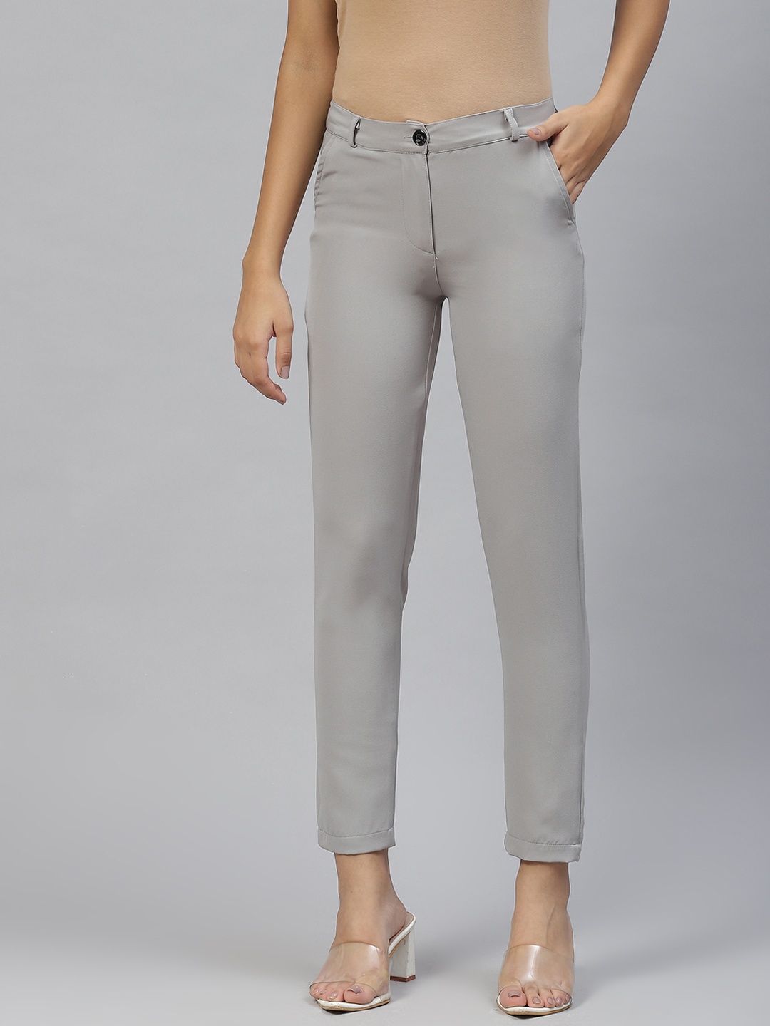 

RIVI Women Grey Original Easy Wash Cotton Trousers