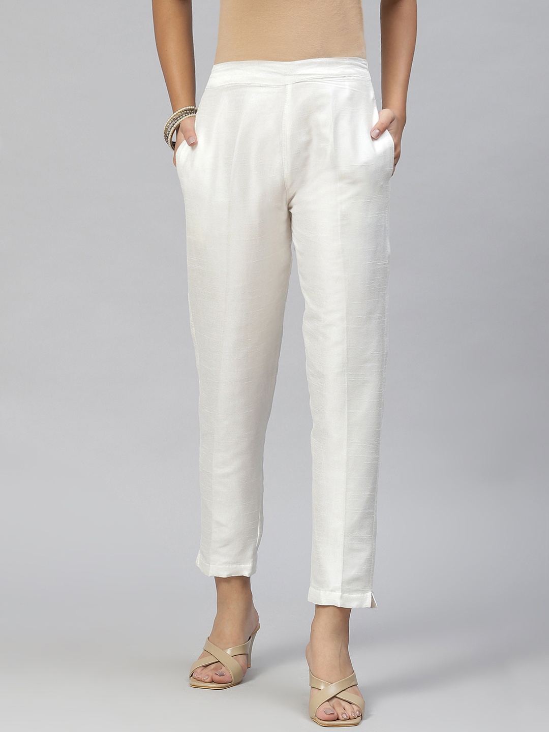 

RIVI Women Off White Original Easy Wash Trousers