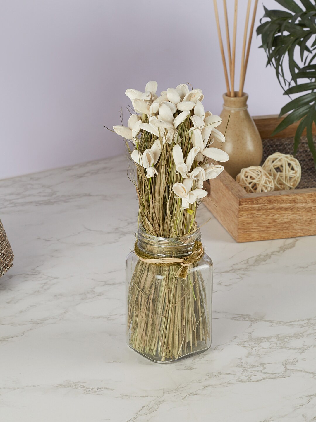 

HomeTown White & Transparent Solid Artificial Flowers With Pot