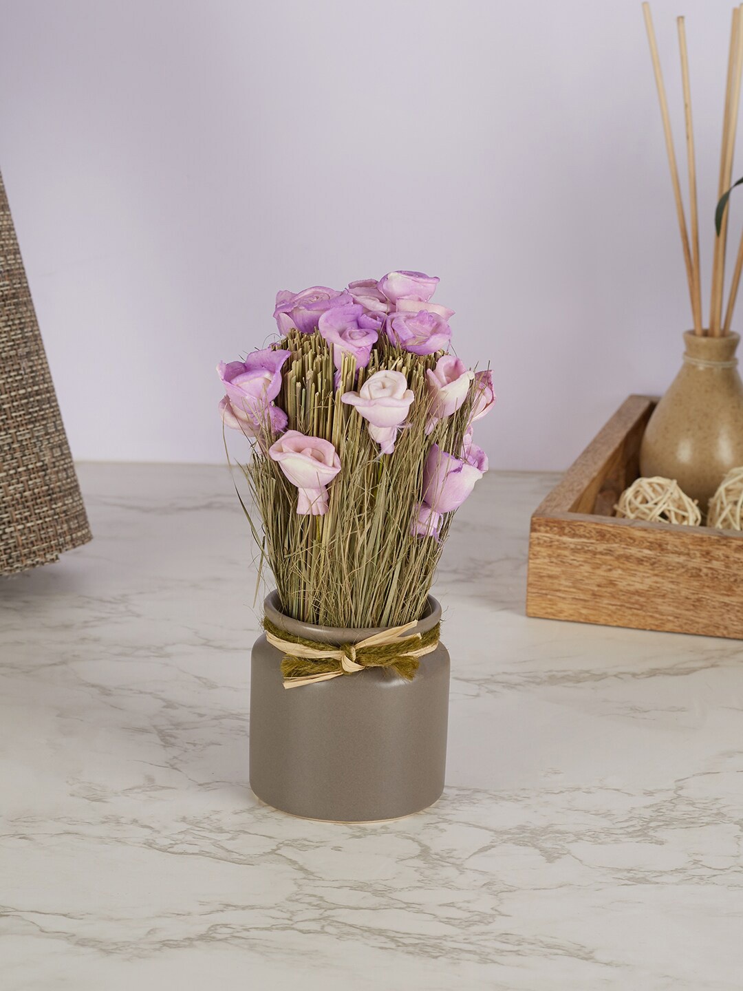 

HomeTown Purple & Grey Solid Dried Rose With Pot