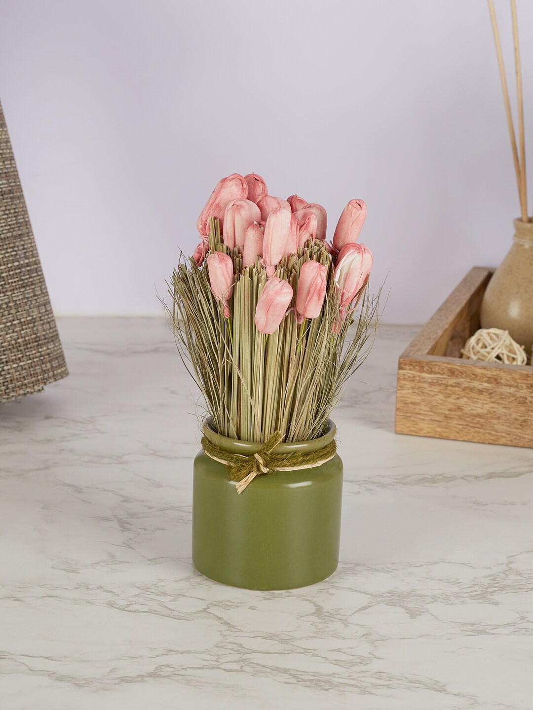 

HomeTown Pink Tulip Artificial Flowers and Plants With Pot