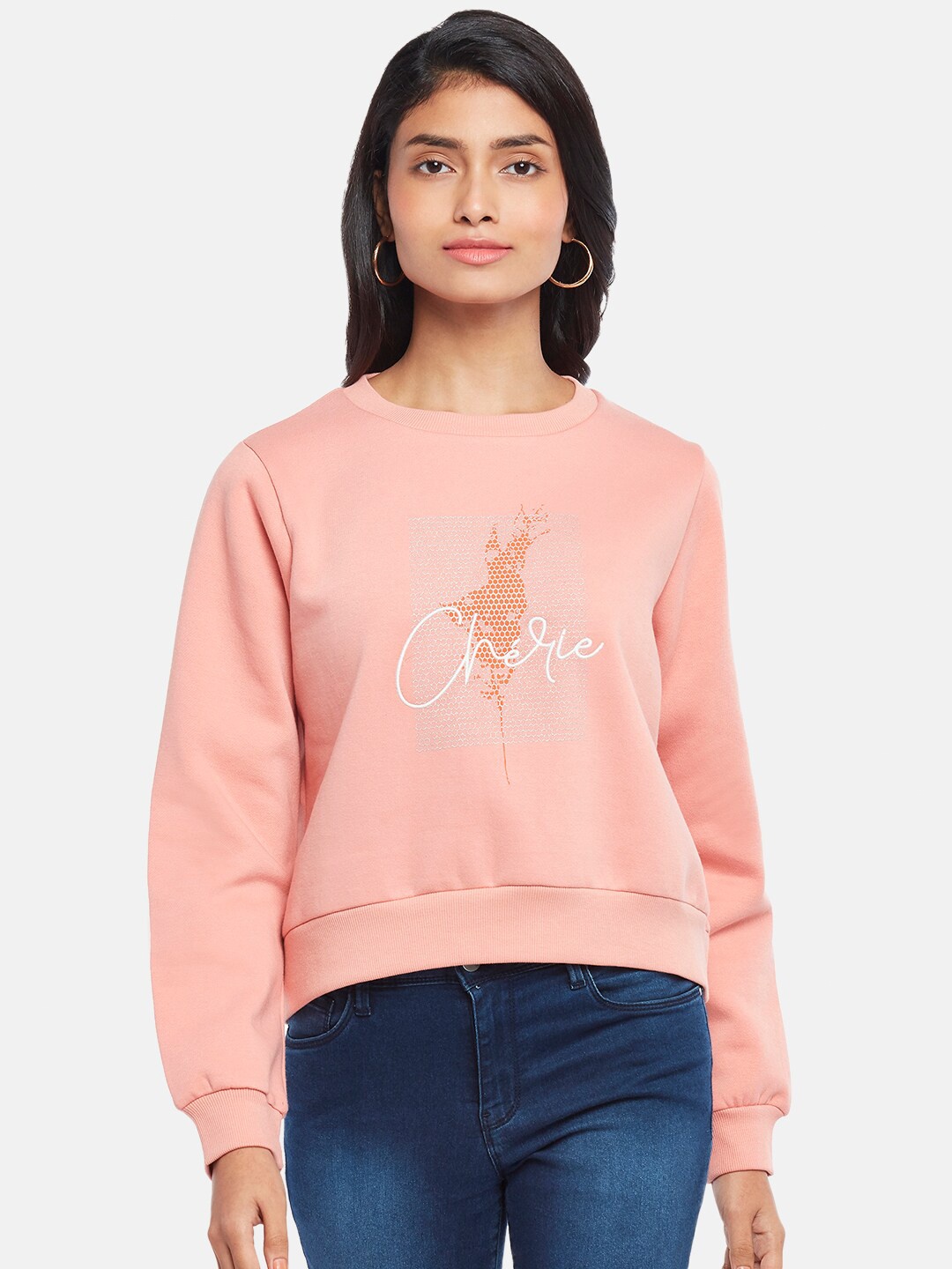 

People Women Pink Printed Sweatshirt