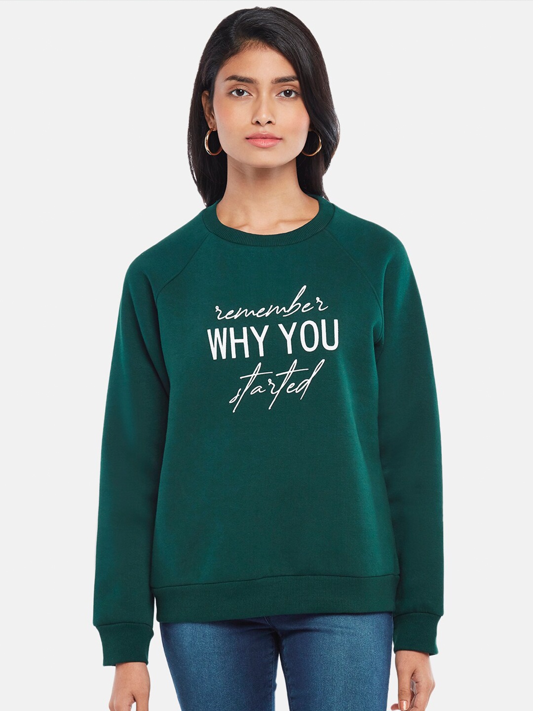 

People Women Green Printed Sweatshirt