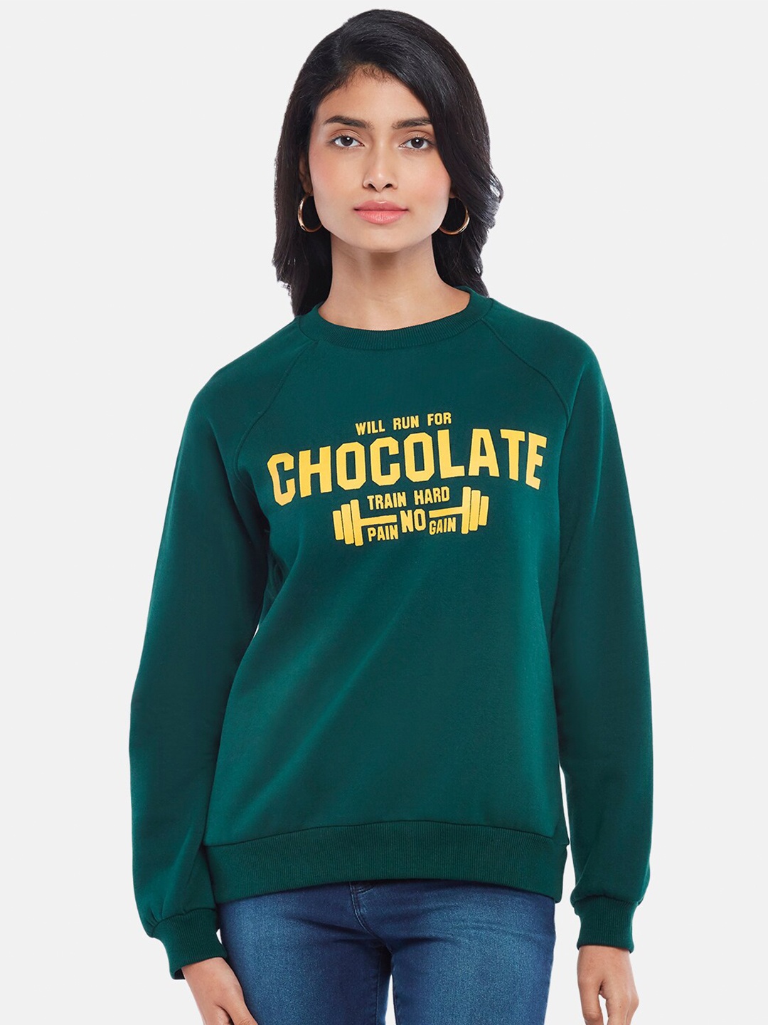 

People Women Green Printed Sweatshirt