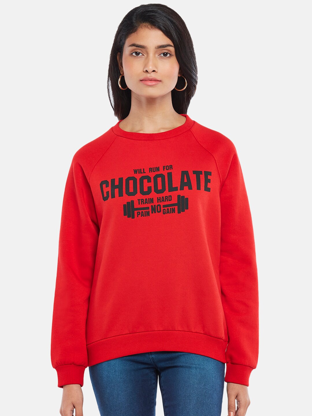 

People Women Red Printed Sweatshirt
