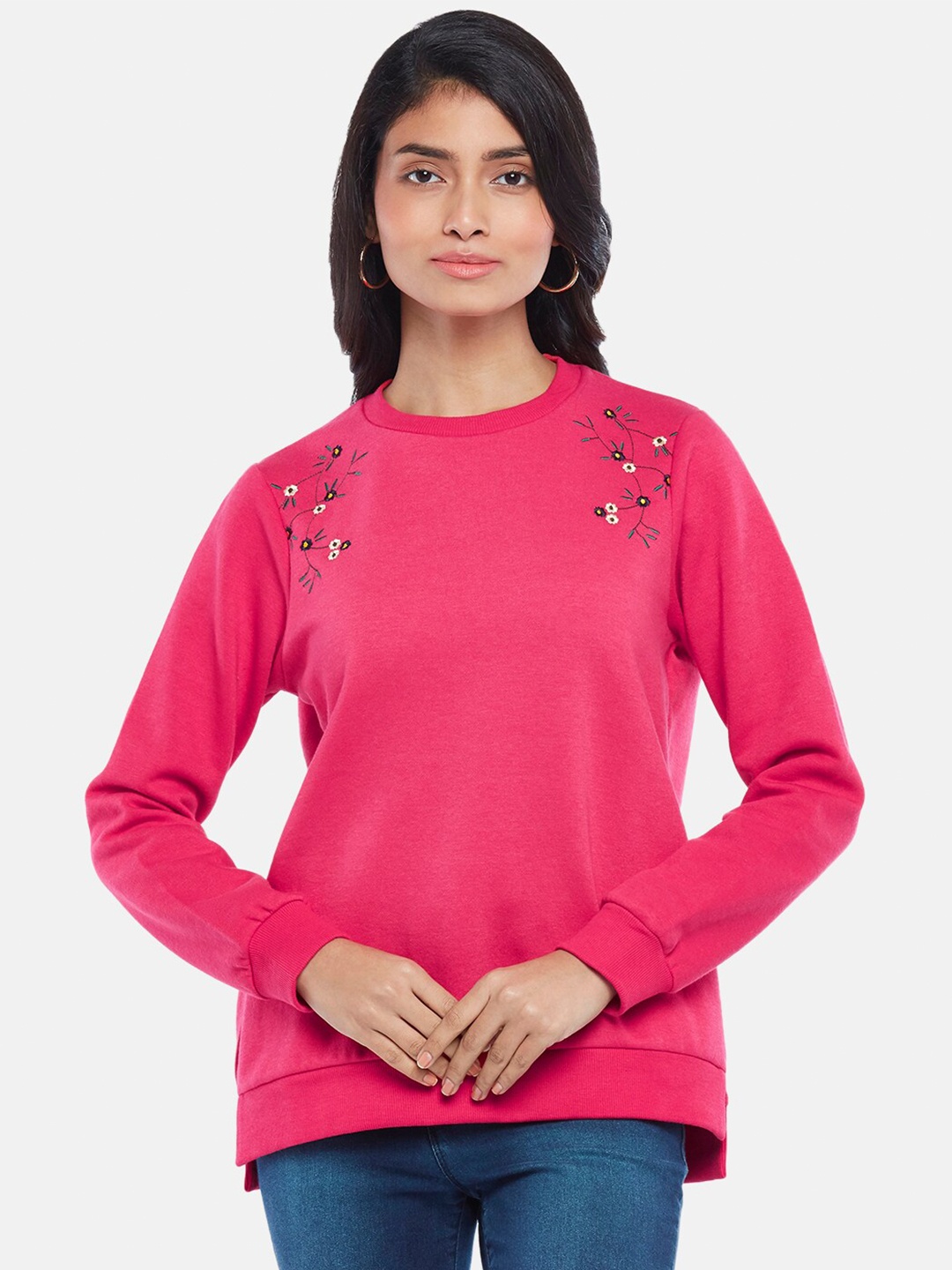 

People Women Pink Embroidered Sweatshirt