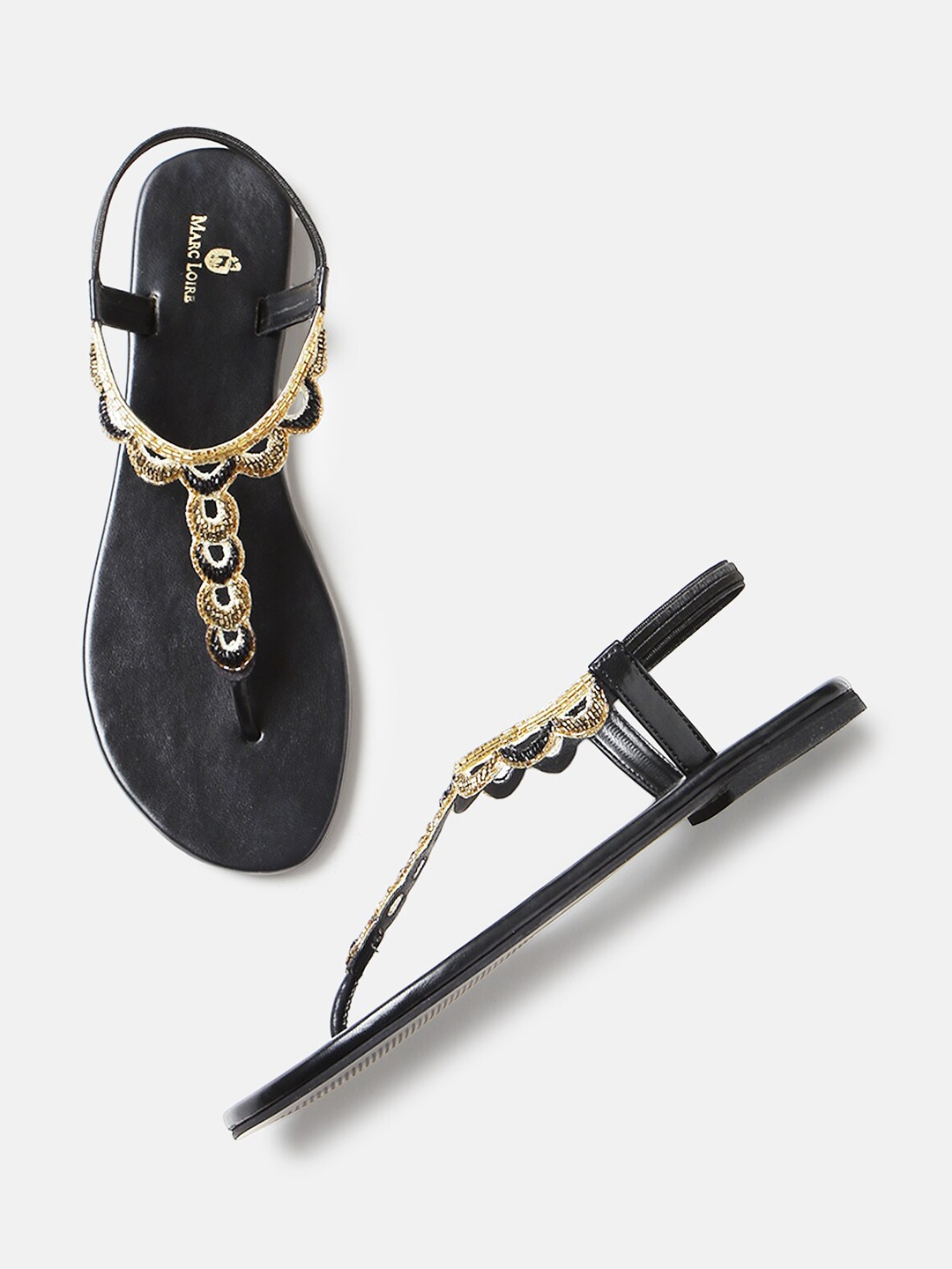 

Marc Loire Women Black Embellished Ethnic T-Strap Flats