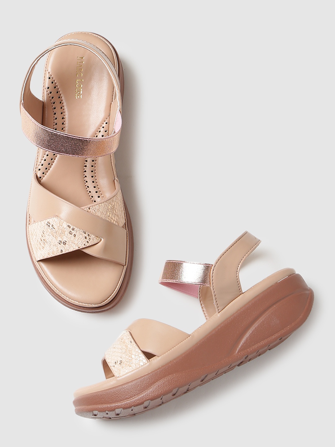 

Marc Loire Nude-Coloured Textured PU Wedge Sandal Heels
