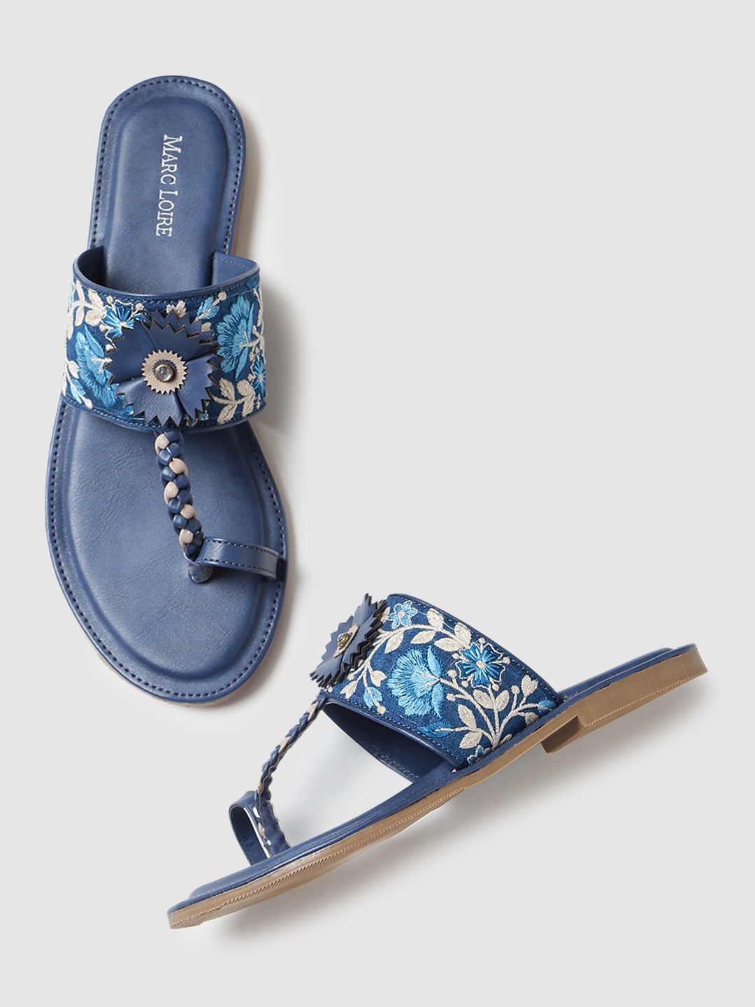 

Marc Loire Women Blue Printed Ethnic One Toe Flats with Bows