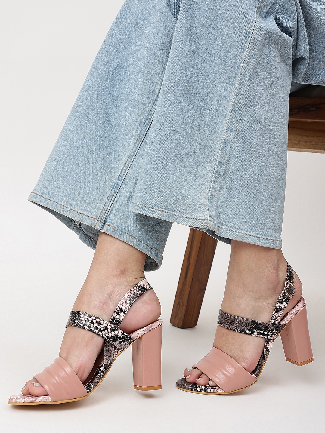

Marc Loire Nude-Coloured Embellished Textured PU Work Block Heels