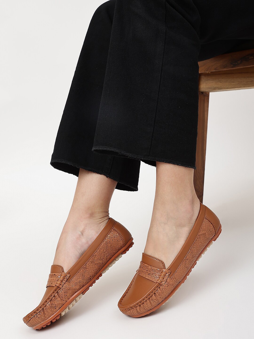 

Marc Loire Women Tan Textured Slip-On Loafers