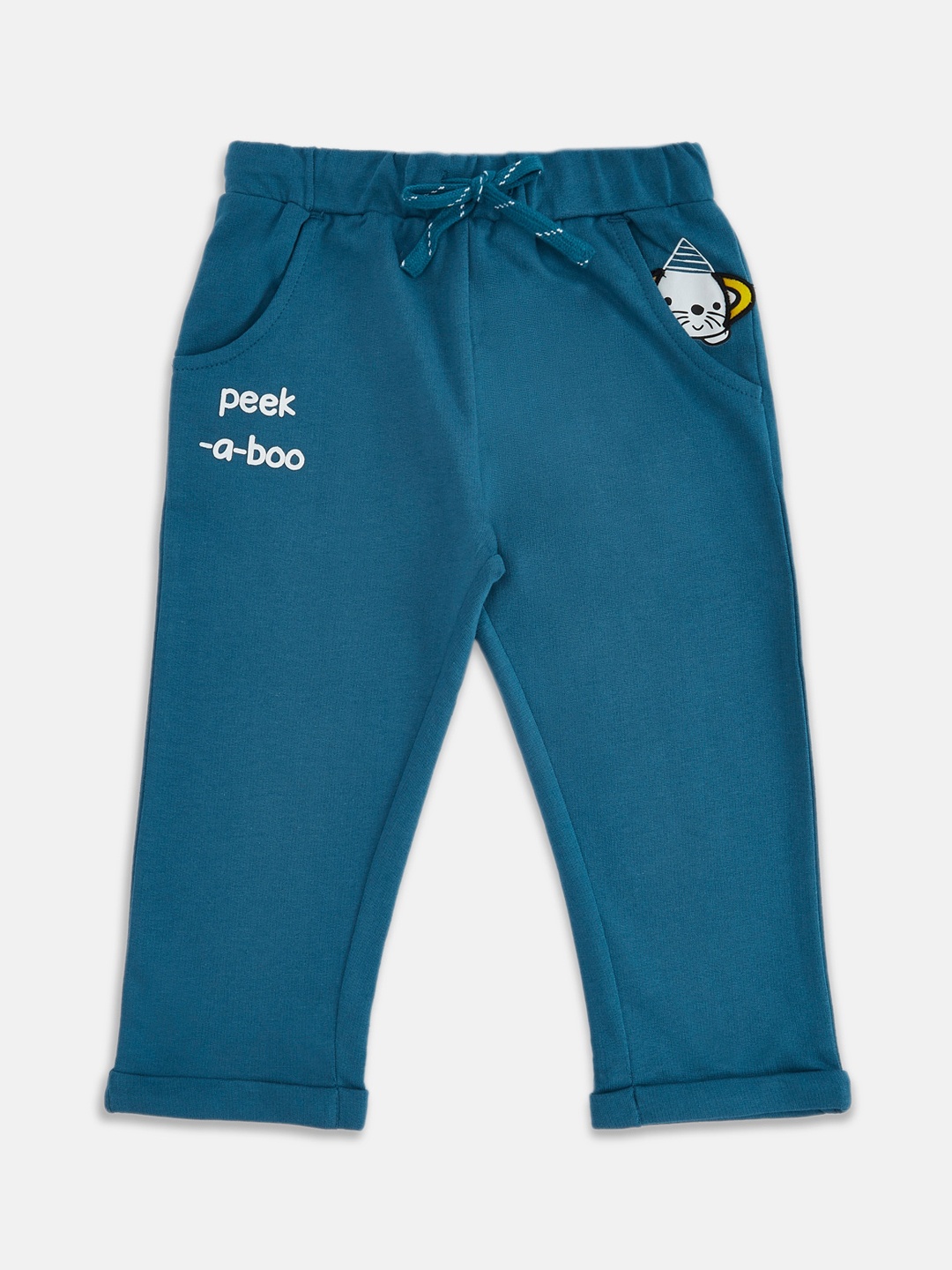 

Pantaloons Baby Infant Boys Teal Blue Solid Cotton Track Pants