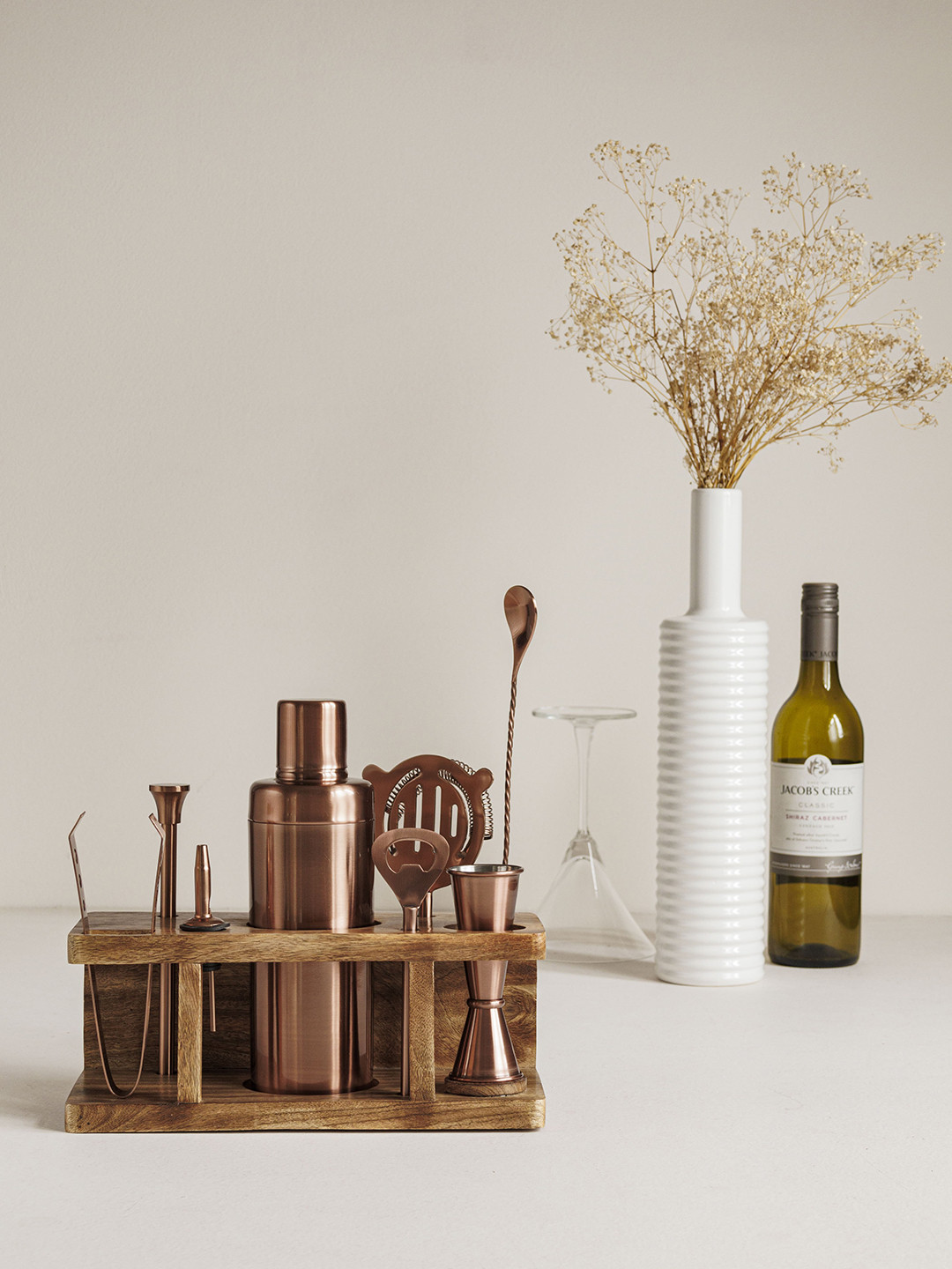 

Clasiko Copper-Toned Set Of 9 Solid Stainless Steel & Wood Bar Accessories