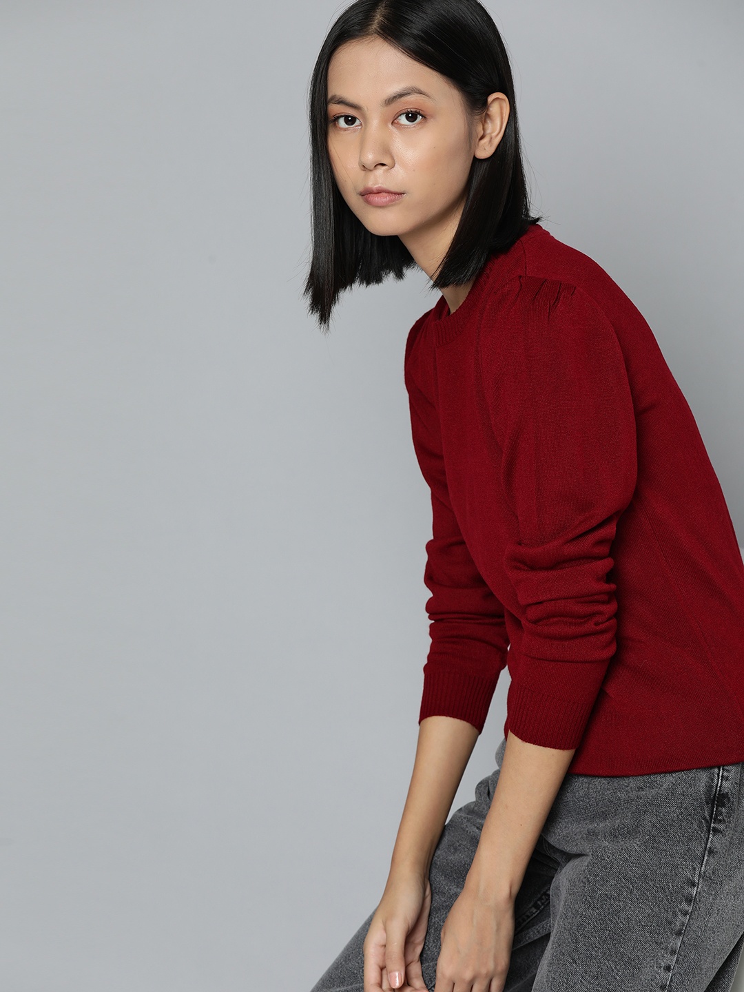 

ether Women Solid Sweater, Maroon