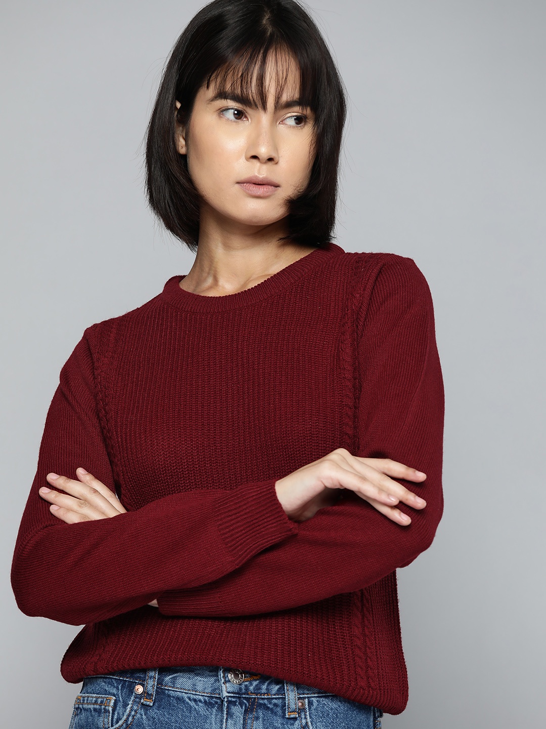 

ether Women Maroon Cable Knit Pullover
