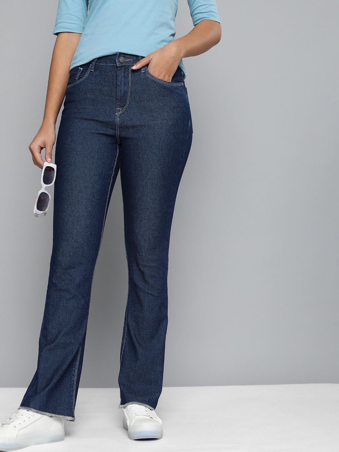 

HERE&NOW Women Blue Flared Mid-Rise Stretchable Jeans