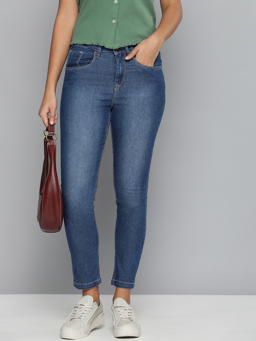 

HERE&NOW Women Blue Skinny Fit High-Rise Light Fade Stretchable Jeans