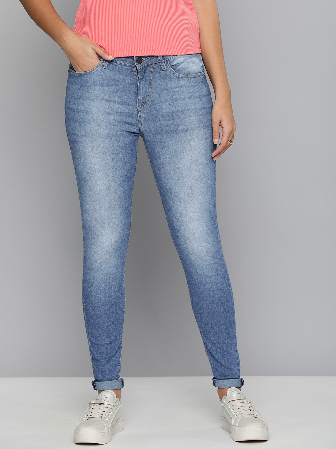 

HERE&NOW Women Blue Skinny Fit High-Rise Light Fade Stretchable Jeans