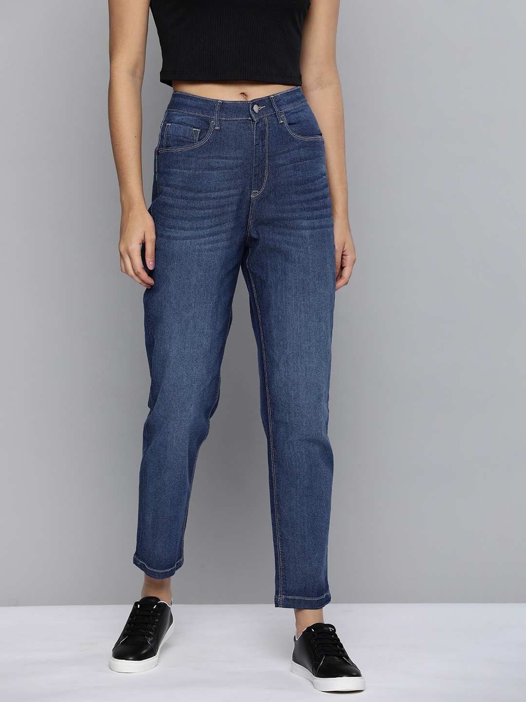 

HERE&NOW Women Navy Blue Relaxed Fit Light Fade Stretchable Jeans