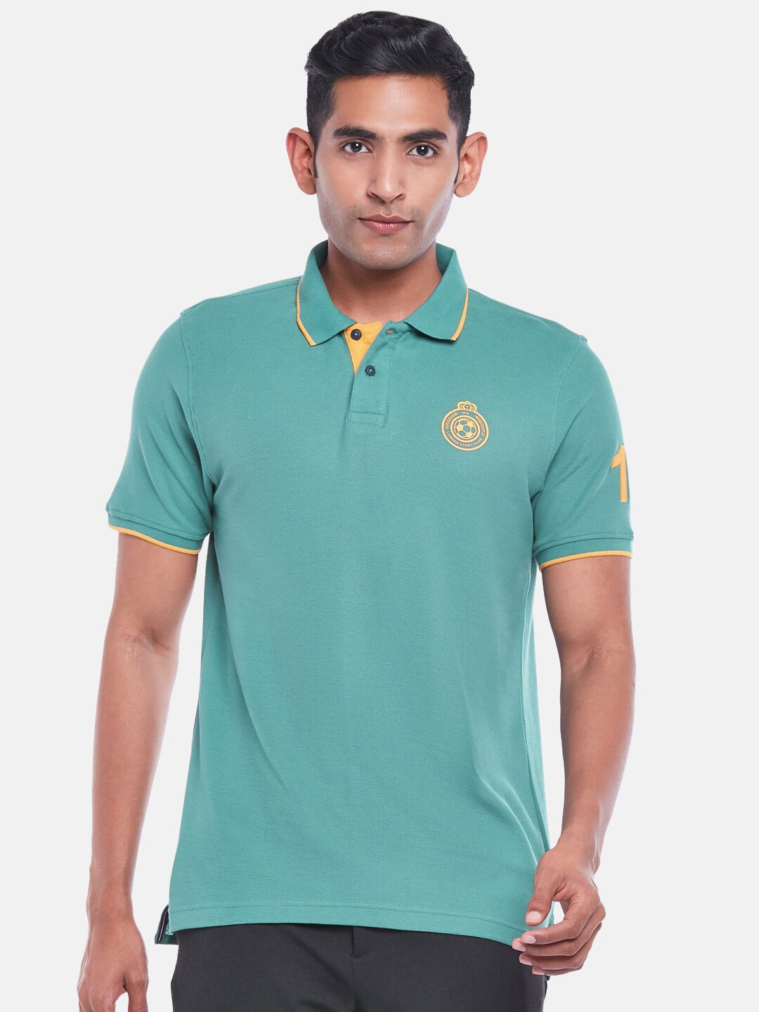 

BYFORD by Pantaloons Men Teal Polo Collar Slim Fit T-shirt