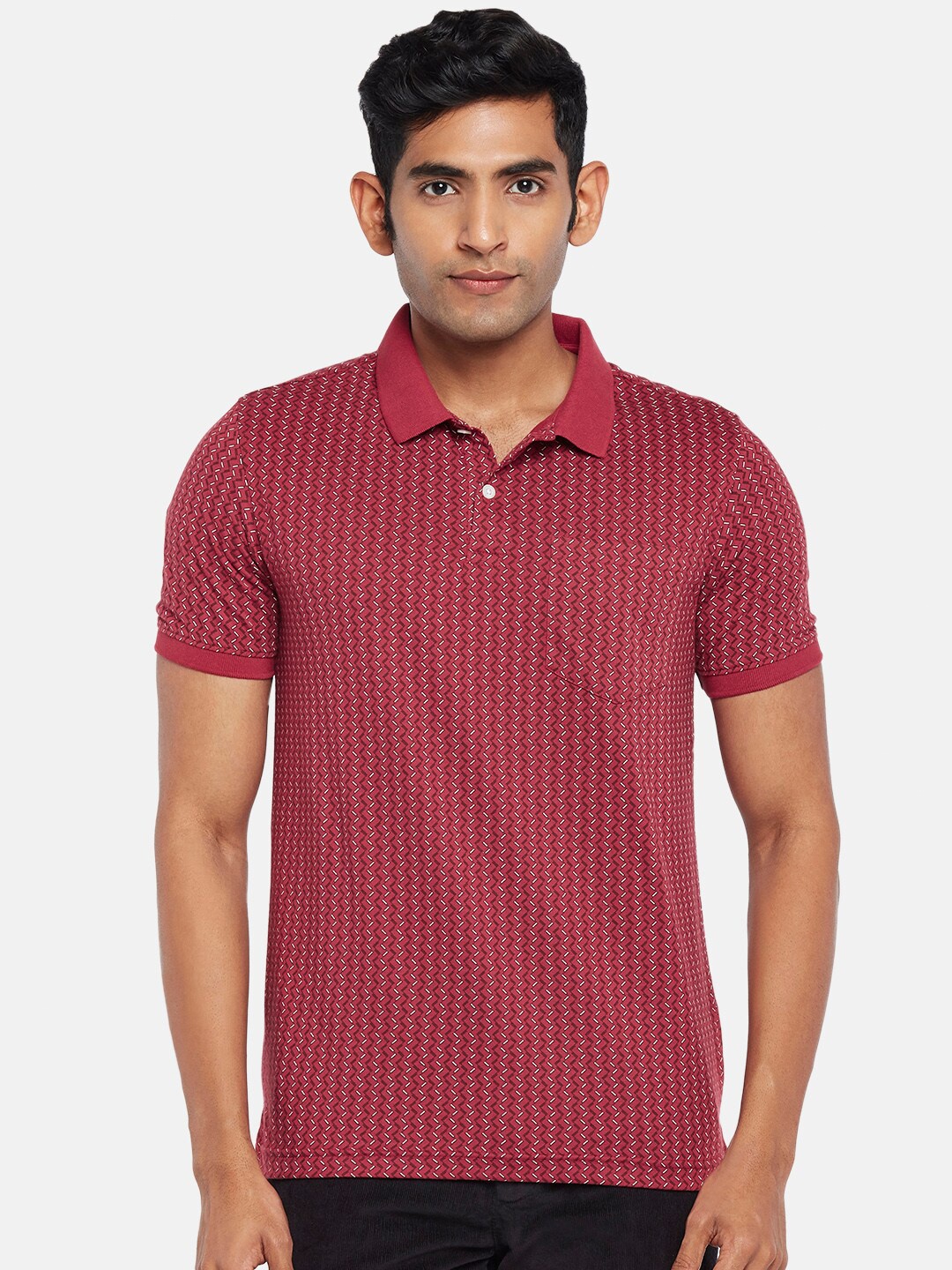

BYFORD by Pantaloons Men Pink Checked Polo Collar T-shirt