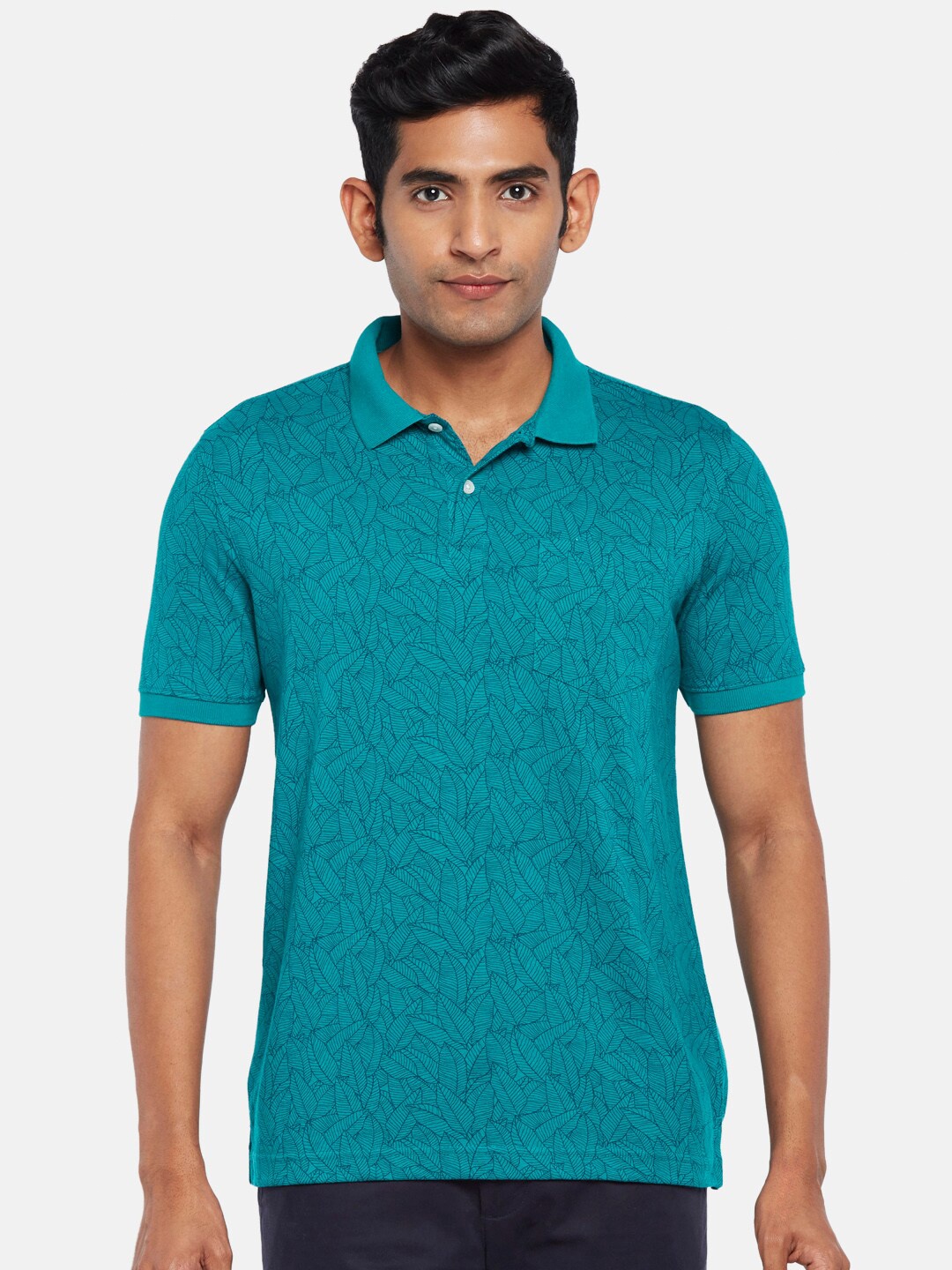 

BYFORD by Pantaloons Men Teal Printed Polo Collar T-shirt