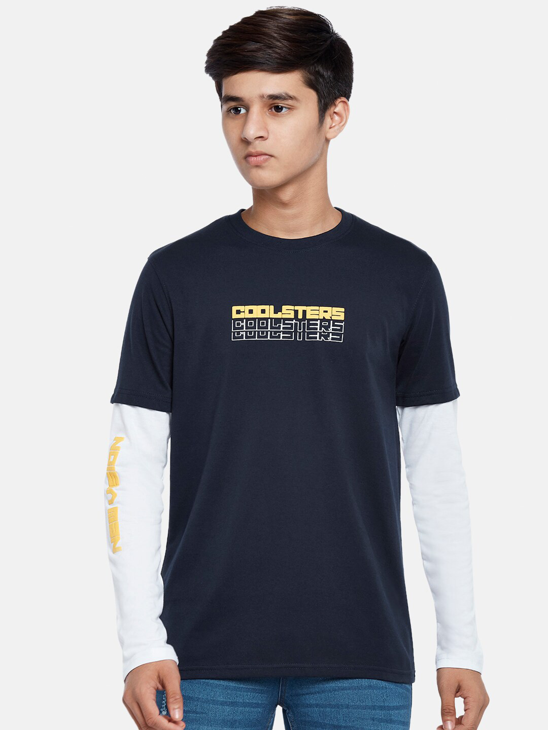 

Coolsters by Pantaloons Boys Navy Blue Typography Printed Applique T-shirt
