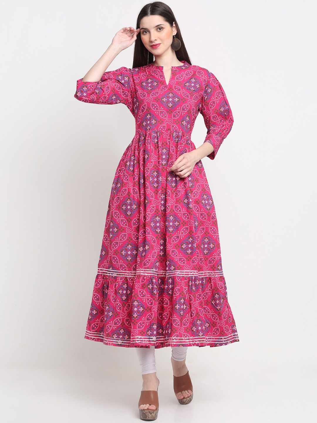 

Assamica Women Pink Ethnic Motifs Printed Keyhole Neck Flared Sleeves Anarkali Kurta