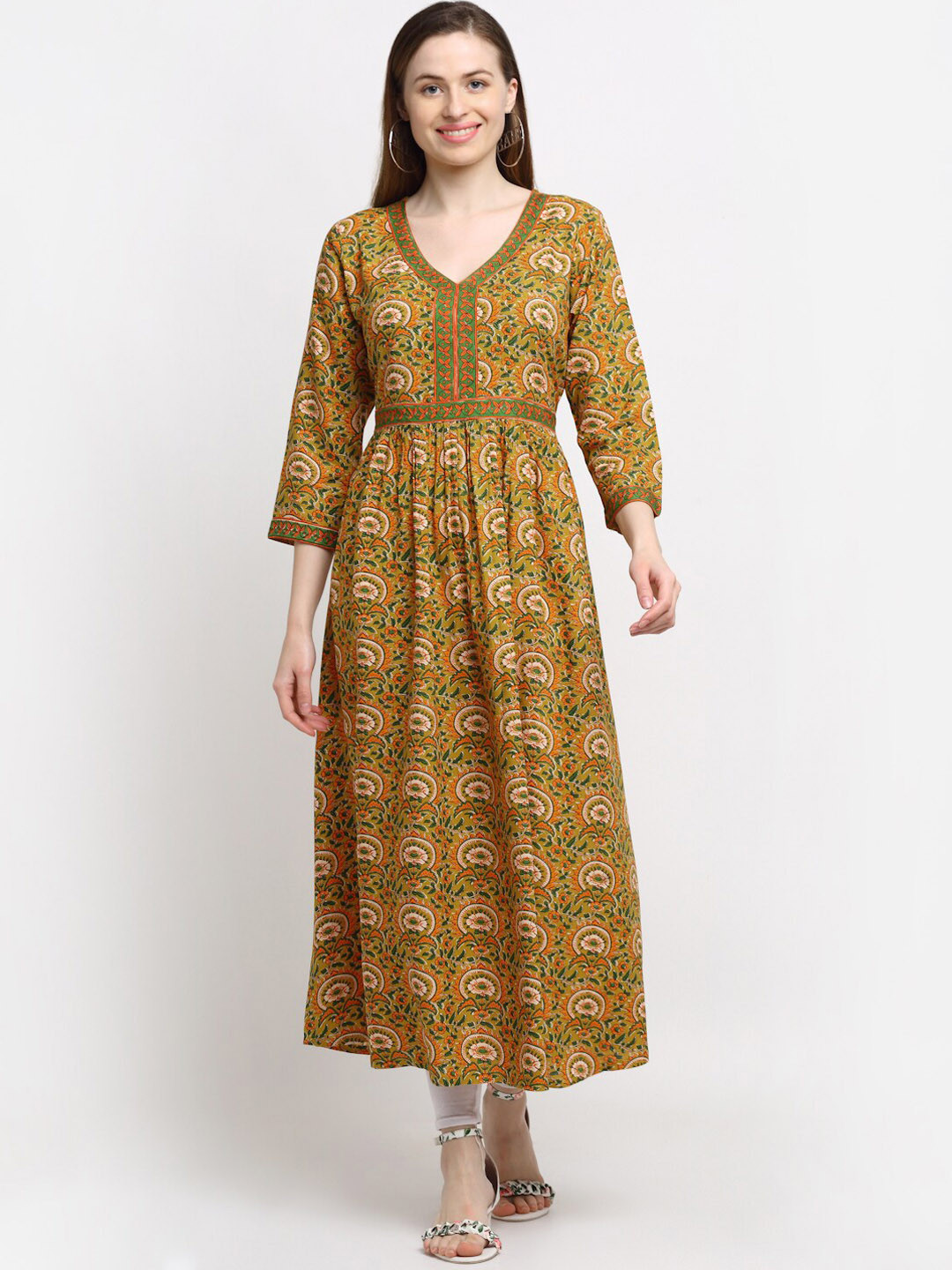 

Assamica Women Brown & Green Floral Printed Floral Anarkali Kurta