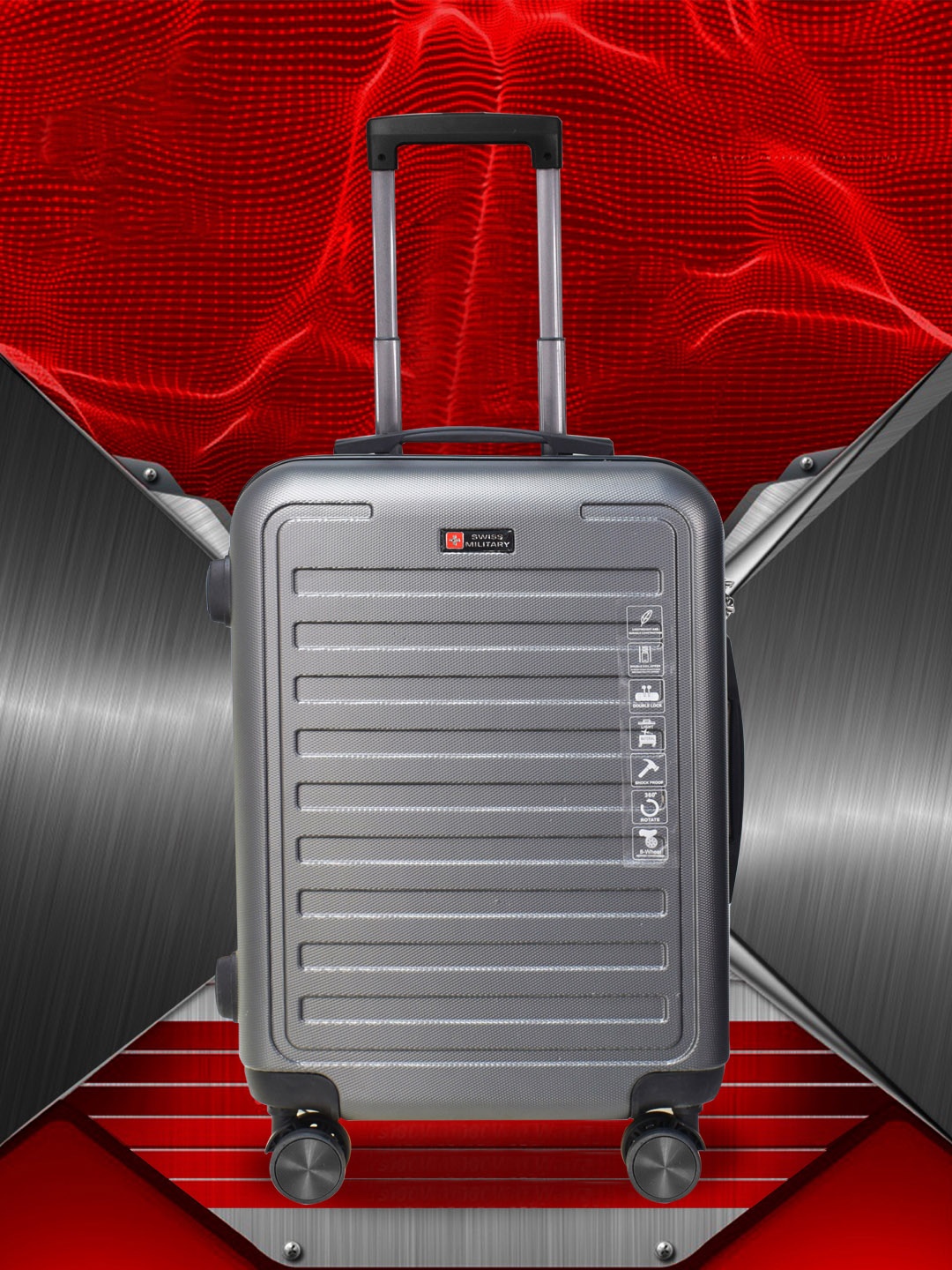 

SWISS MILITARY Striped Hard Cabin Trolley Suitcase, Grey